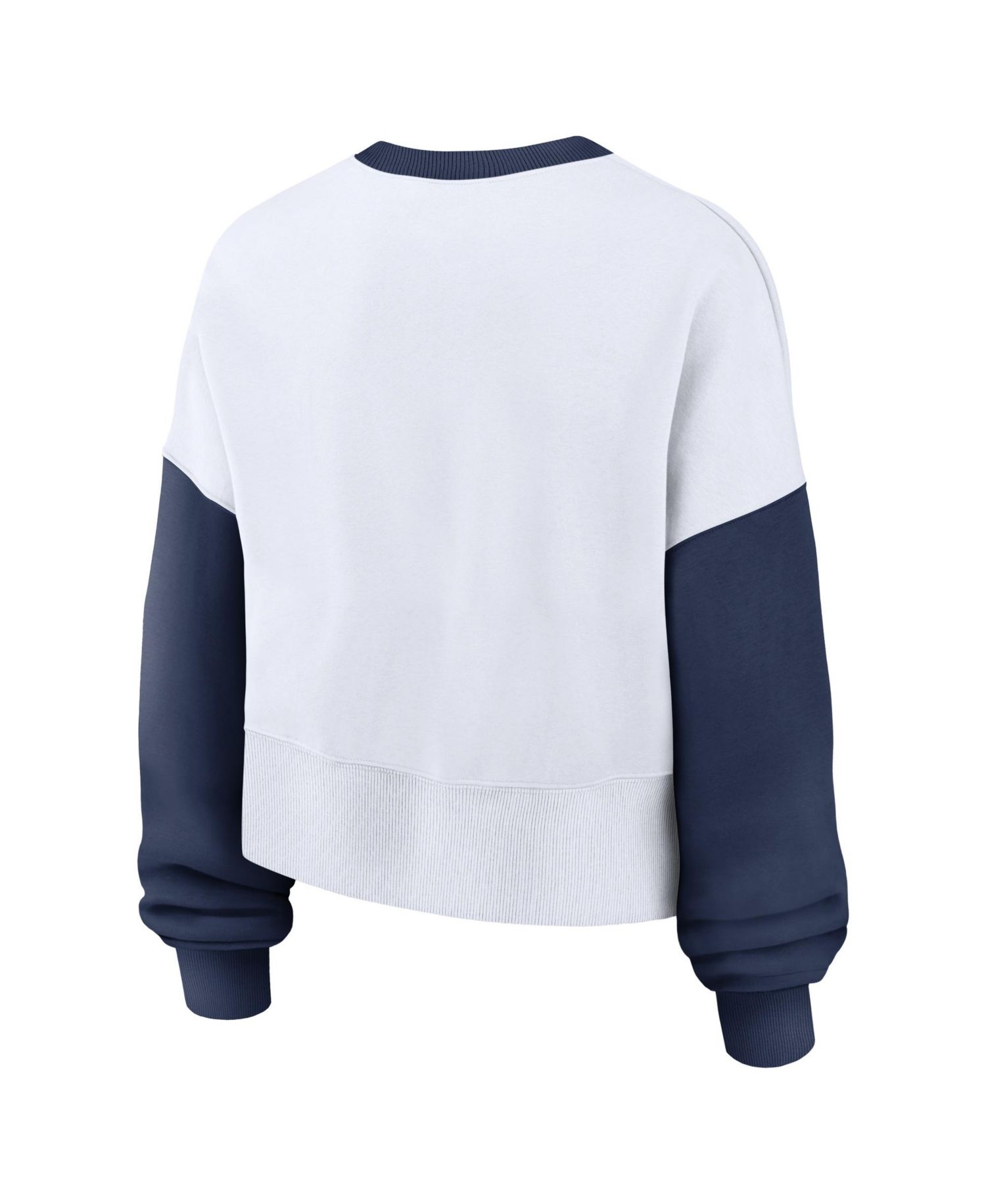Women's White/Navy New York Yankees Oversized High Hip Fleece Sweatshirt