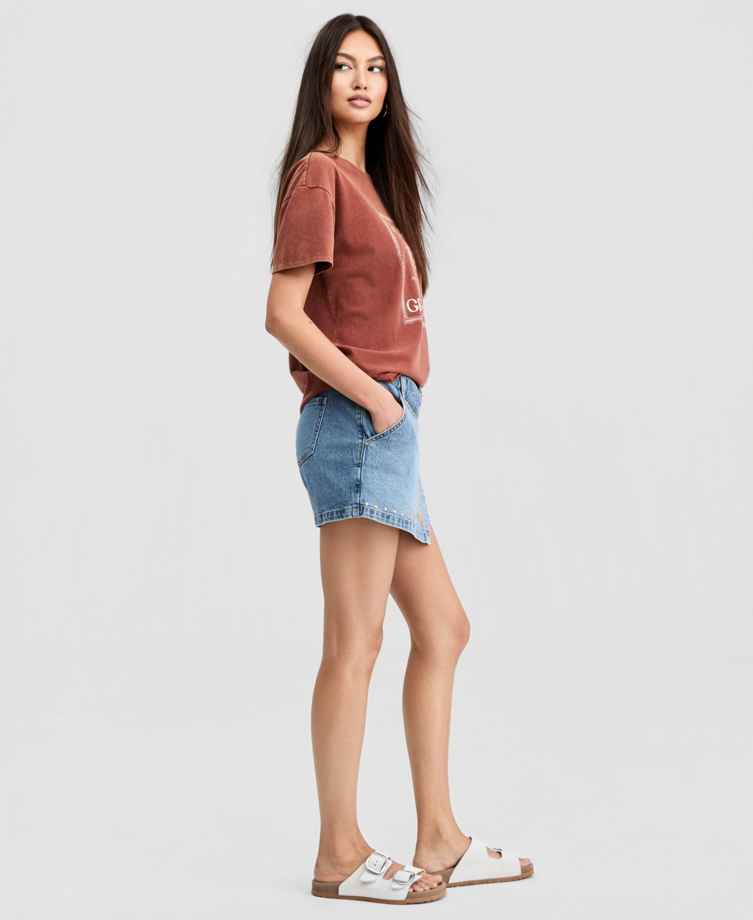 Women's Embroidered Denim Mini Skort