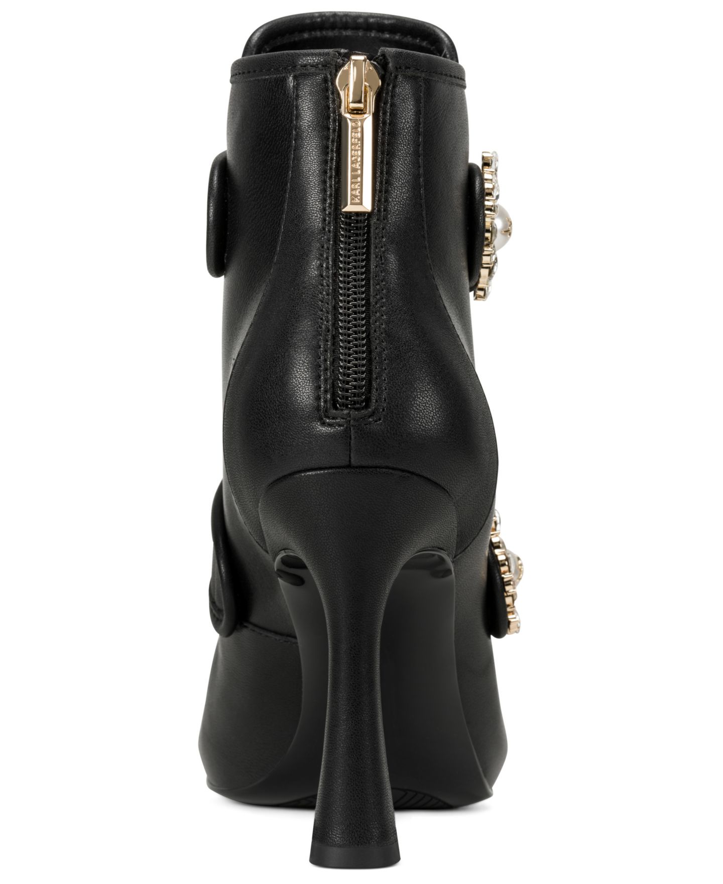 Женские ботинки KARL LAGERFELD PARIS Dimitra Peep Toe Booties, цвет: Чёрный кожаный — фото 3