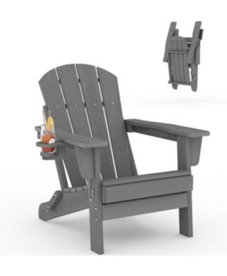1 Piece All Weather Resistent Outdoor Patio Chair, Folding Adirondack Chair with Cup Holder