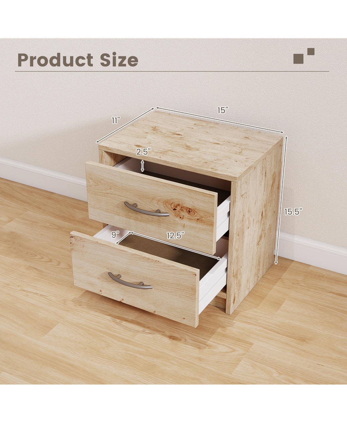 Gymax 2 - Pieces 2-Drawer Nightstand Modern Bedside Table with Storage for Living Room Bedroom
