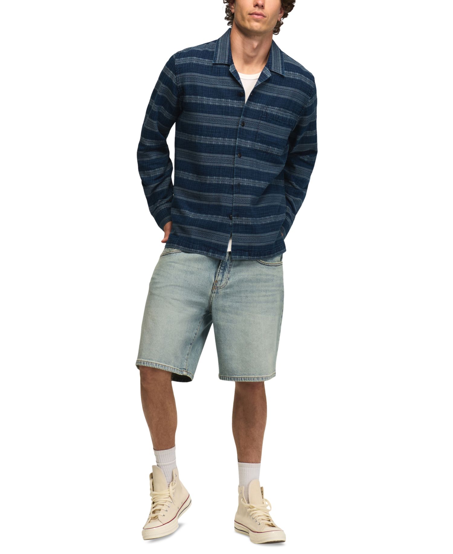 Men's Indigo Pattern Long-Sleeve Shirt