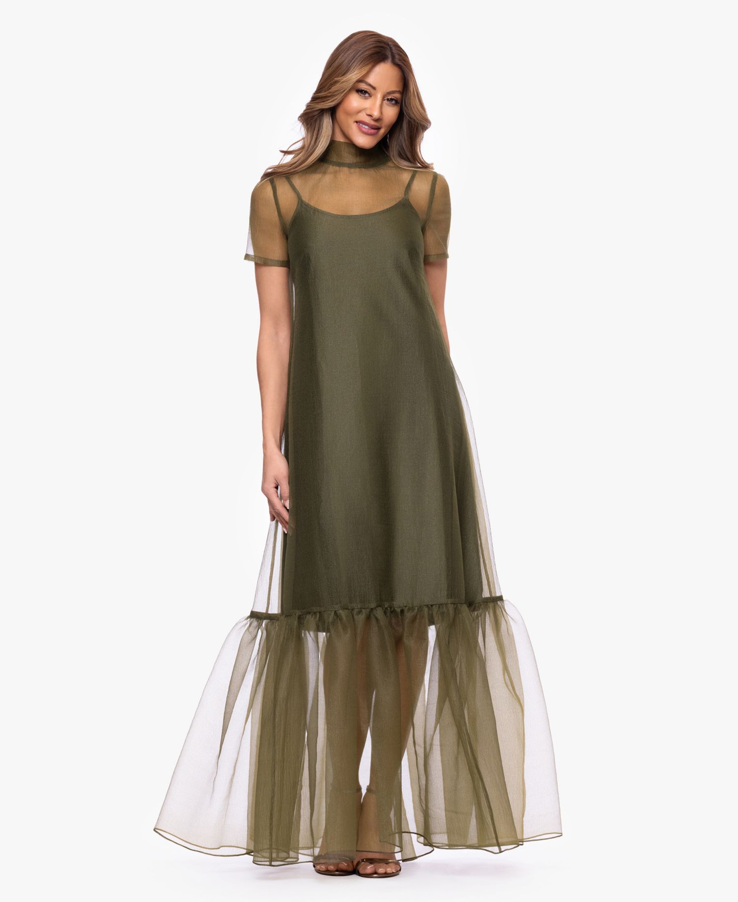 Women's Turtle Neck Organza Overlay Ball Gown