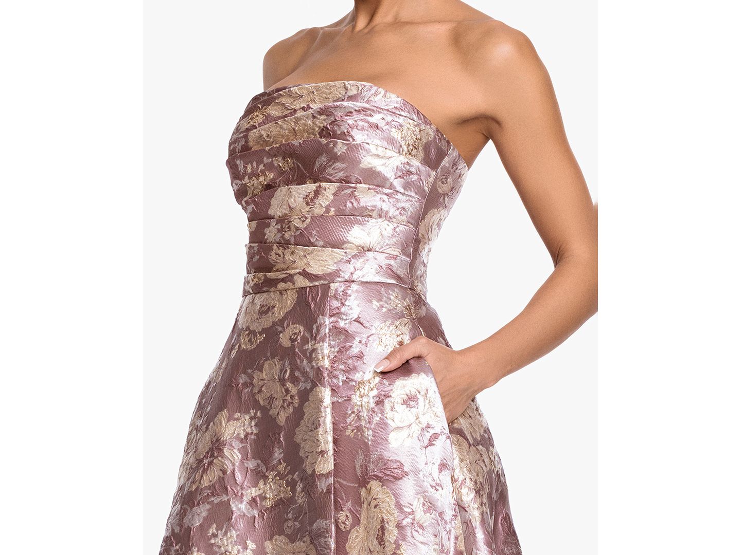 Женское платье XSCAPE Strapless Brocade Ball Gown, цвет: Розовато-лиловый / Золотой — фото 4