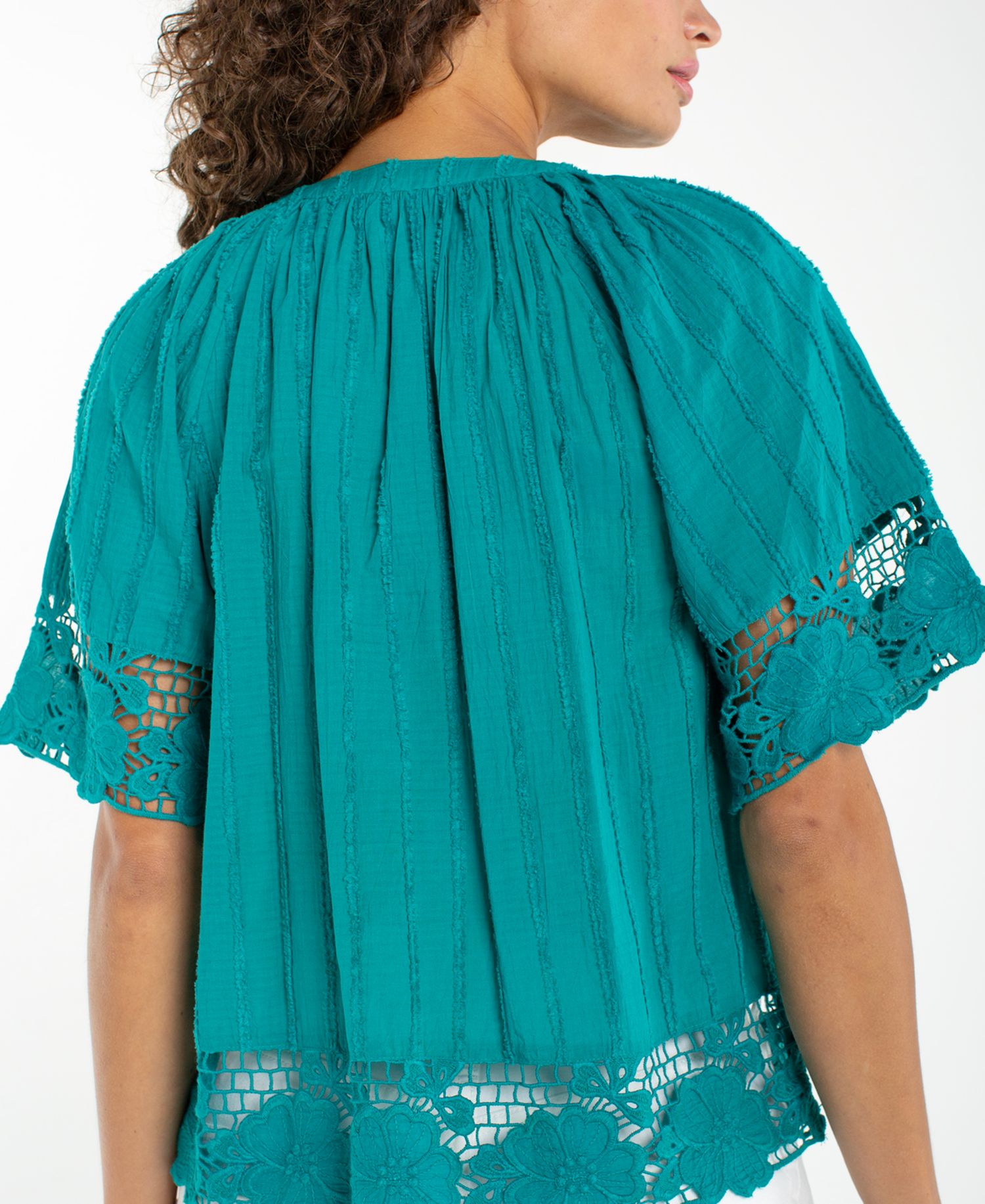 Women's Short-Sleeve Lace Trim Top