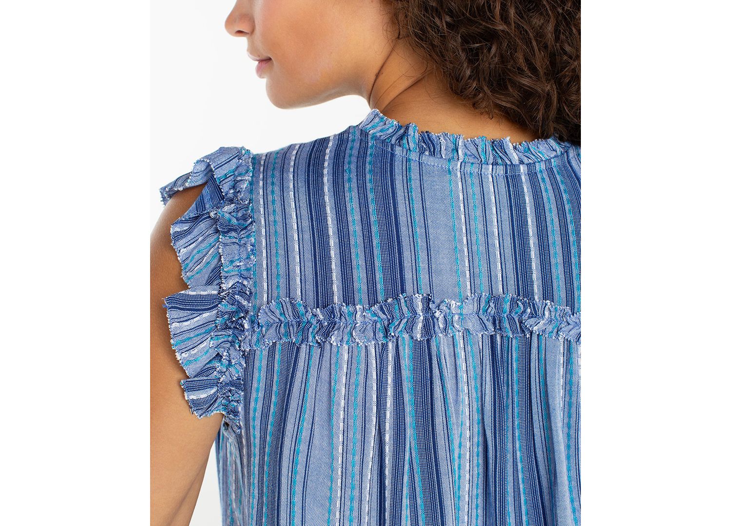 Women's Striped Flutter-Sleeve Top