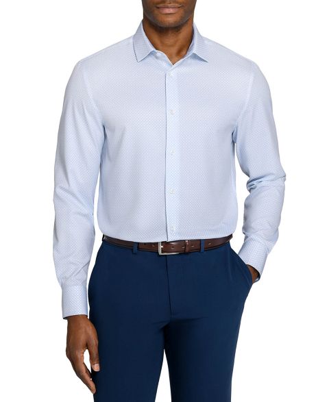 Мужская рубашка ConStruct Spread Collar Slim-Fit Performance Stretch Comfort Dress Shirt, цвет: Белый / Синий
