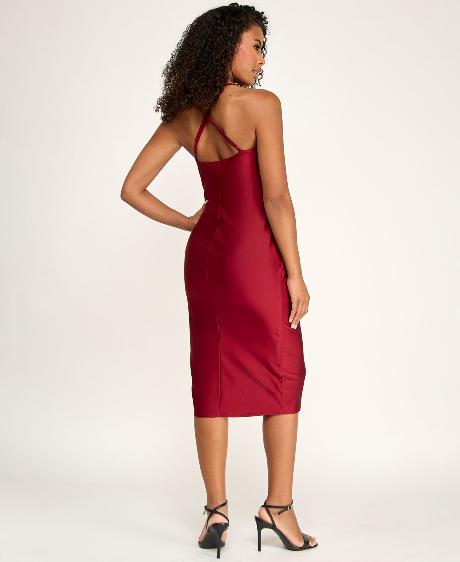 Juniors' Cowl Neck Wrap Front Midi Dress