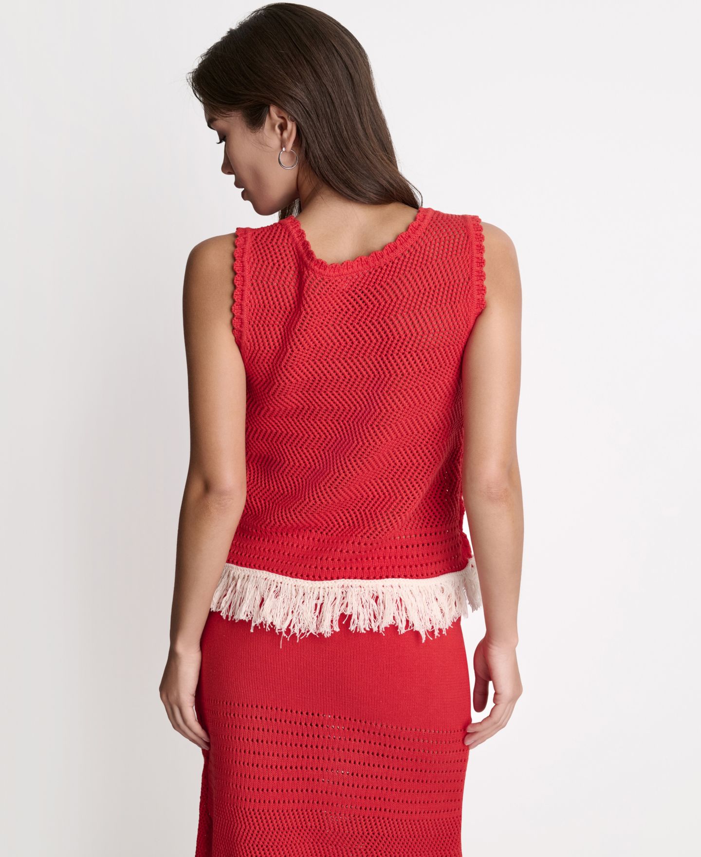 Женский топ BCBG Fringe Pointelle Scoop Neck, цвет: Firelily/Buttercream — фото 5