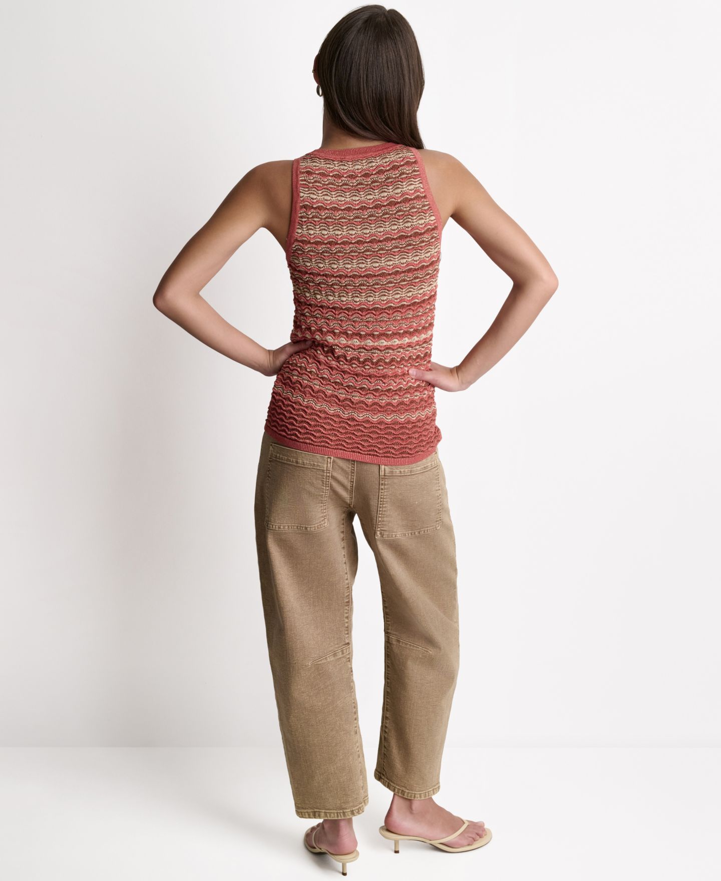 Женский топ BCBG Lurex Stripe Sleeveless, цвет: Чёрный / Персиковый разноцветный — фото 5