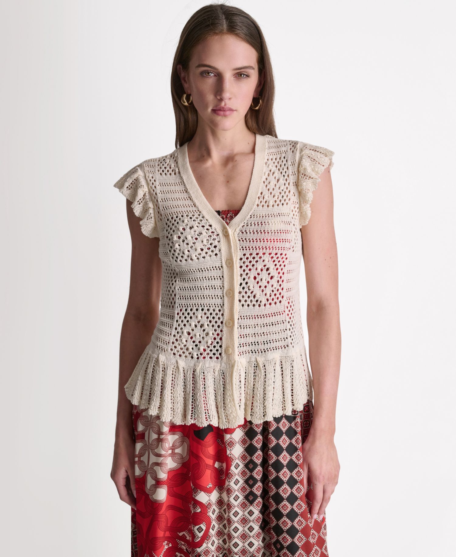 Women's Open Stitch V-Neck Cardigan Sweater