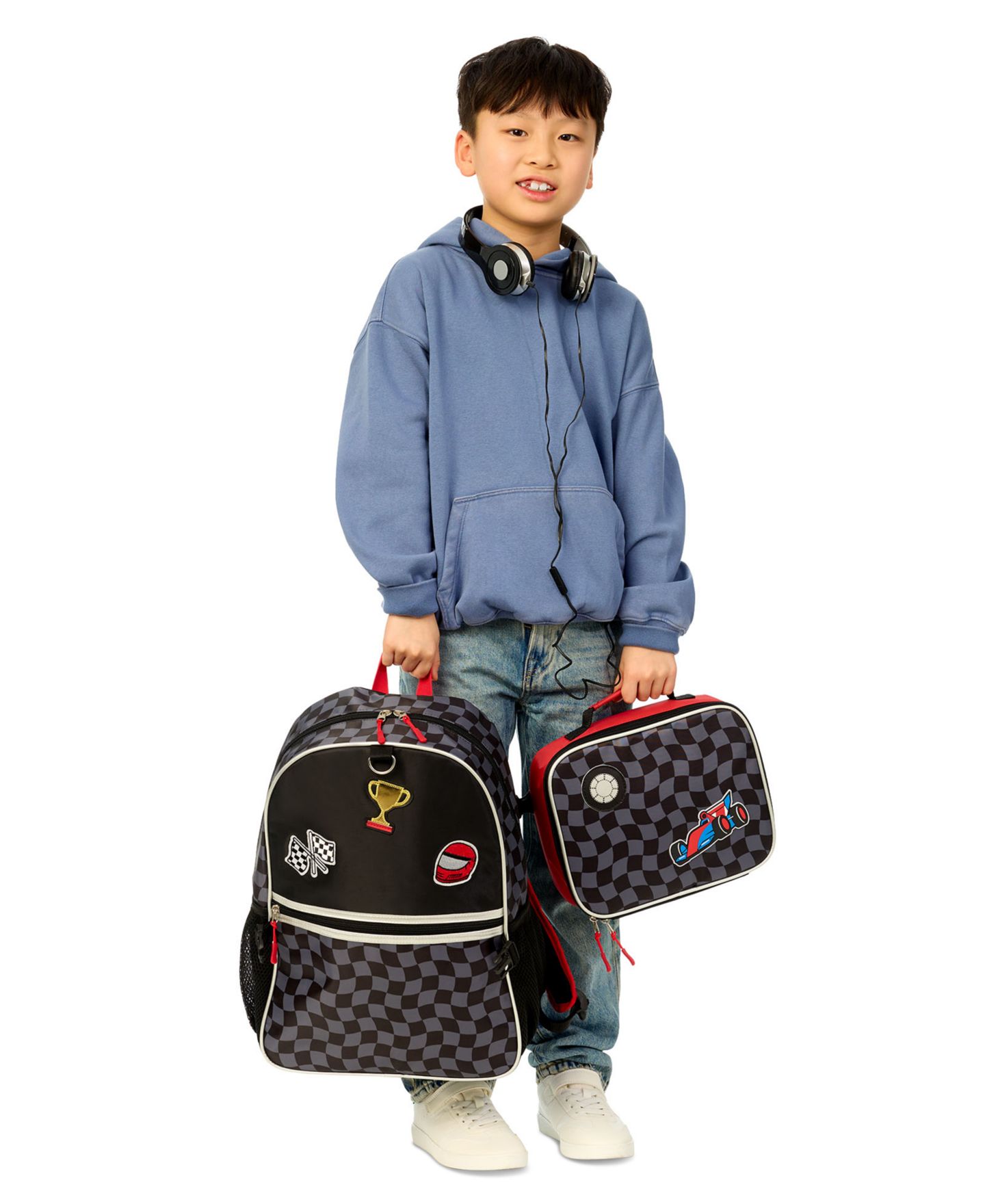 Сумки Extreme Nation Checkered Board Graphic Backpack, Lunch Bag and Headphone, 3-Piece Set для мальчиков, цвет: Чёрный / Серый — фото 8
