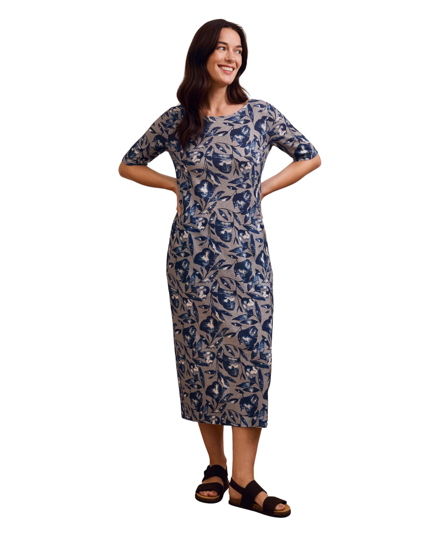 Women's Linen Cotton Blend Button Back Dress