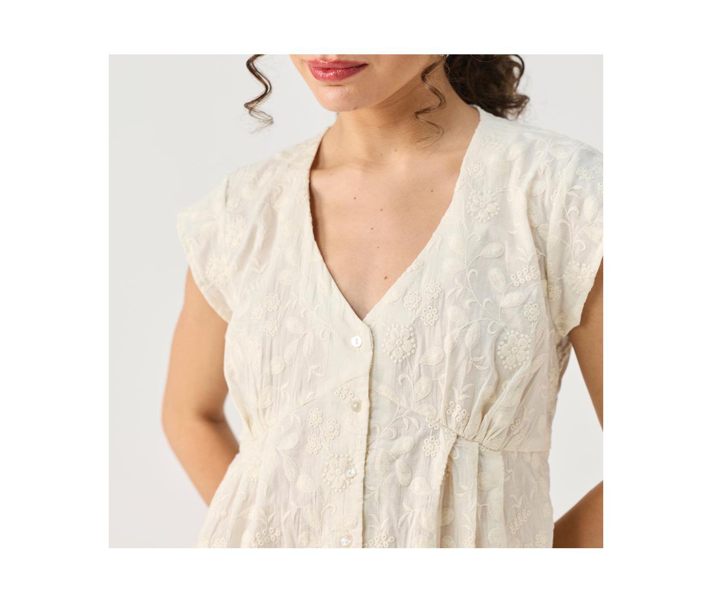 Женский топ Reistor Cream Embroidered Deep V-Neck, цвет: Молочно-белый — фото 6