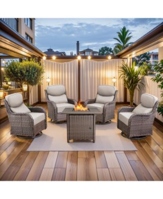 Outdoor Furniture with Fire Pit -Patio Table and Chairs Set of 4 Swivel Patio Chairs for Deck Porch Garden Poolside Backyard