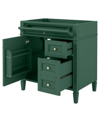 29.3 Inch Modern Solid Wood MDF, Tip-Out Drawer, Adjustable Shelf, Roman Legs for Small Bathroom