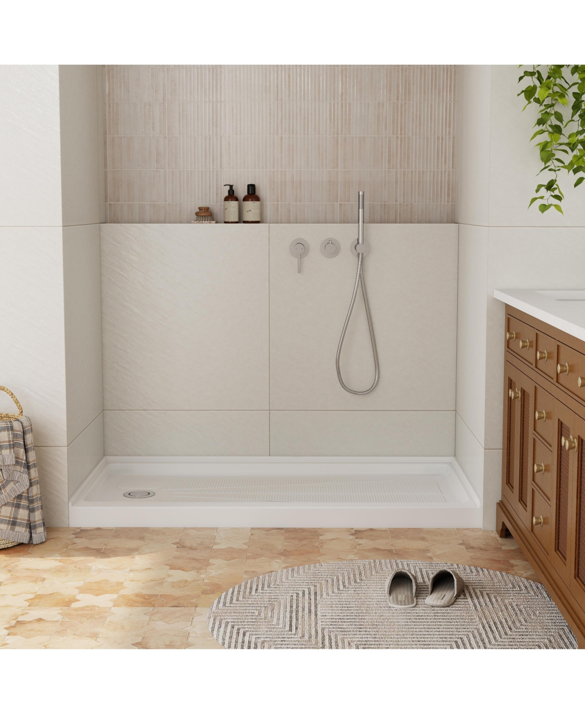 Casainc 60" W x 32" D Acrylic Single Threshold Shower Base, Alcove Pan with Slip-Resistant Surface