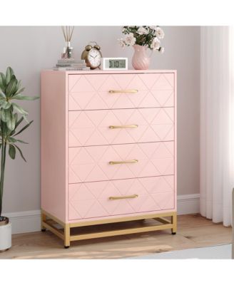 Tall 4-Drawer Modern Dresser, Wood Storage Chest with Metal Accents, Multi-use Cabinet for Bedroom, Hallway and Living Room