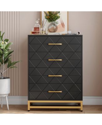 homfan - Tall 4-Drawer Modern Dresser, Wood Storage Chest with Metal Accents, Multi-use Cabinet for Bedroom, Hallway and Living Room Black