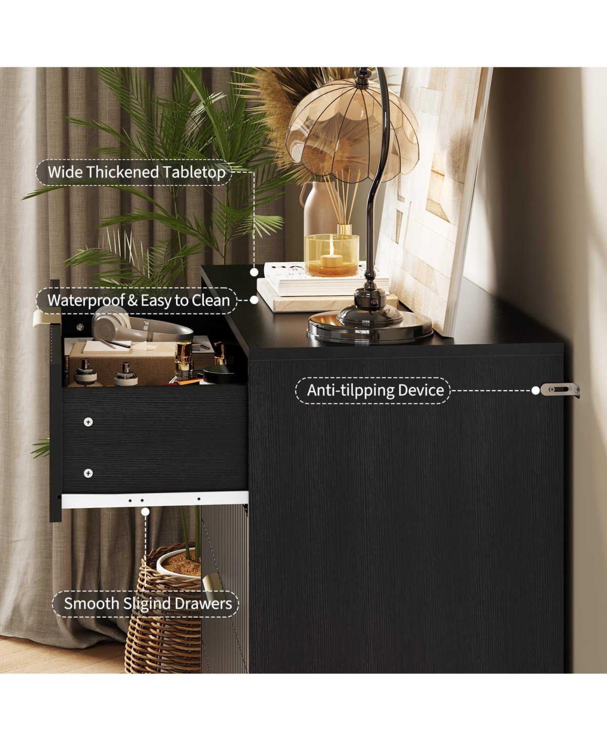 homfan Slim 4-Drawer Bedroom Dresser, Tall Fluted Wave Texture Storage Cabinet, Modern Vertical Organizer, Compact Nightstand Replacement