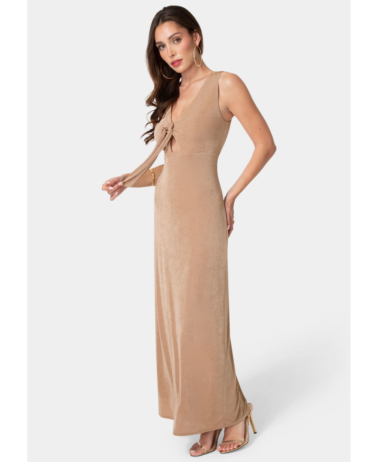 Women's V-Neck Cutout Tie Maxi Dress