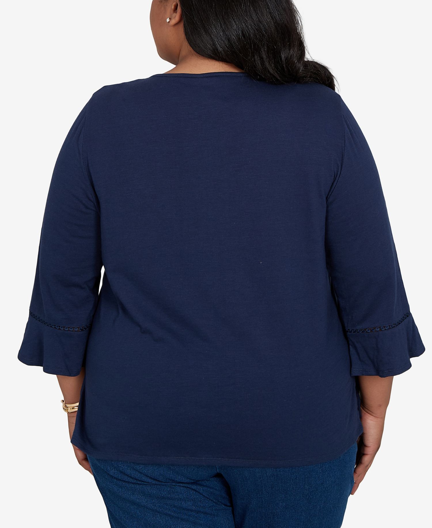 Plus Size Asymmetric Sequin Flowers Knit Top
