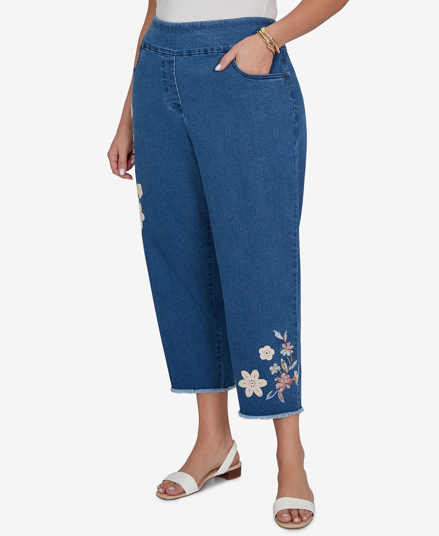 Plus Size Camden Market Floral Crochet Applique Ankle Jeans