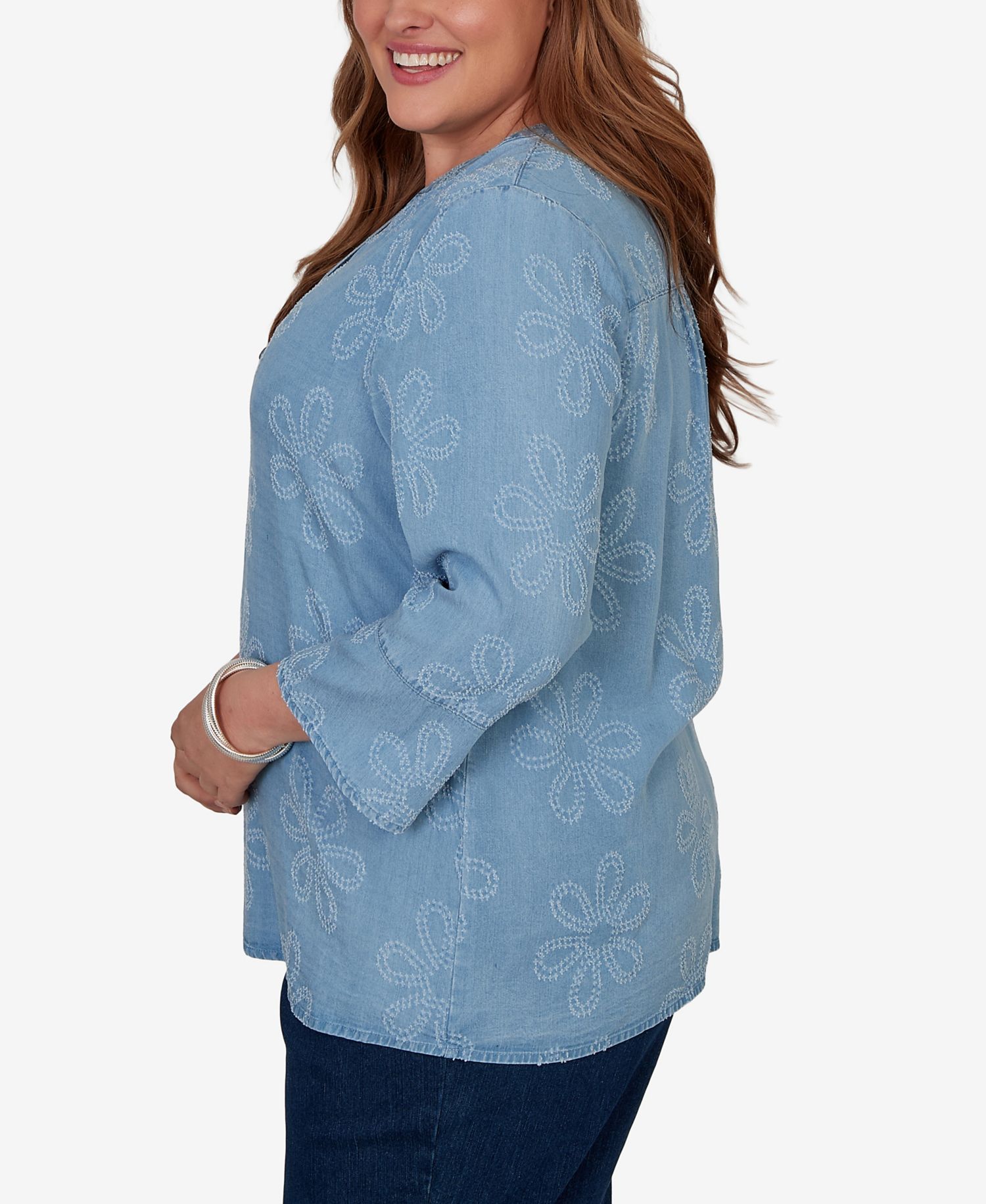 Plus Size Camden Market Tonal Embroidered Soft Henley Top
