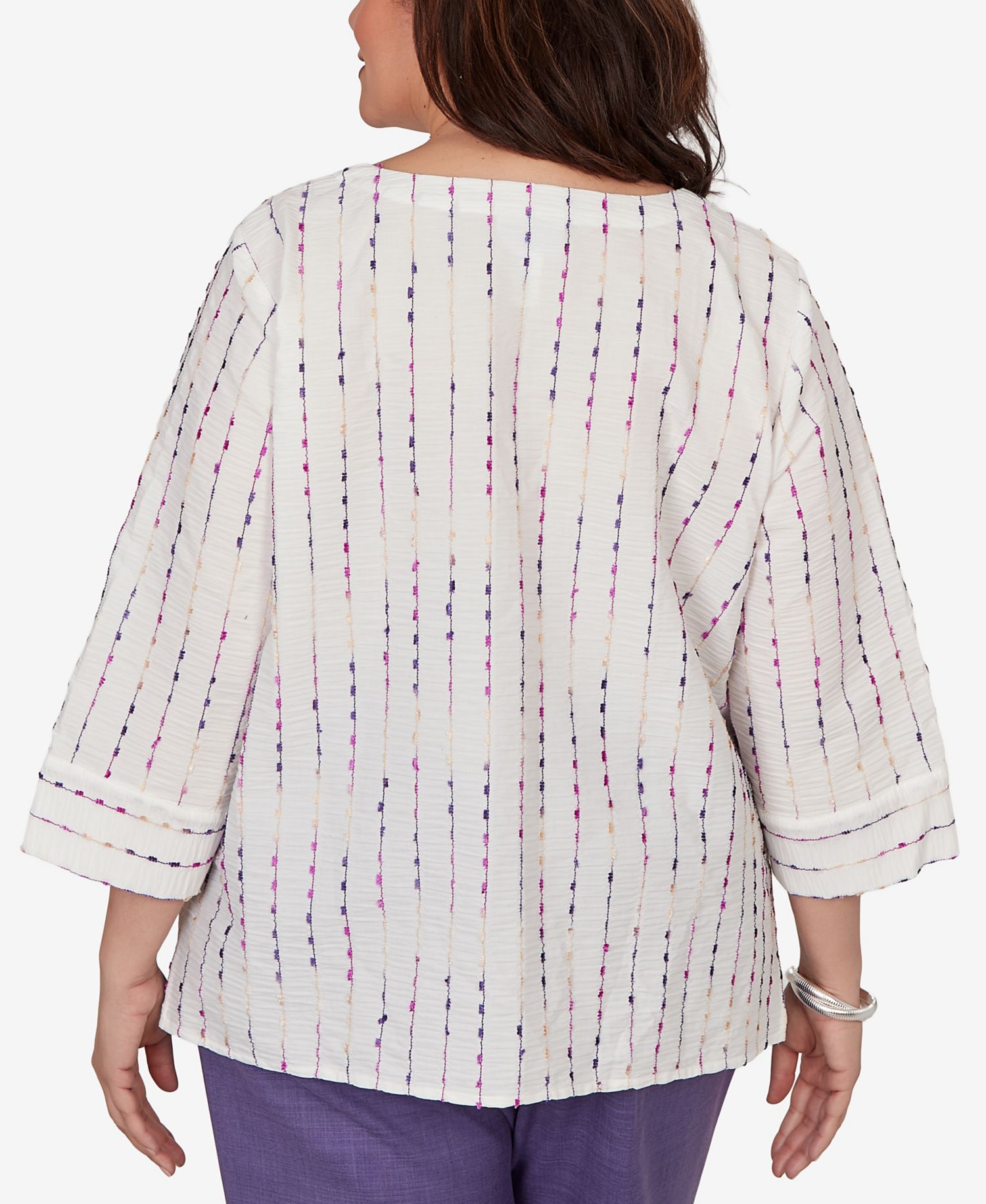 Plus Size Grand Bazaar White Textured Rainbow Stripe Top