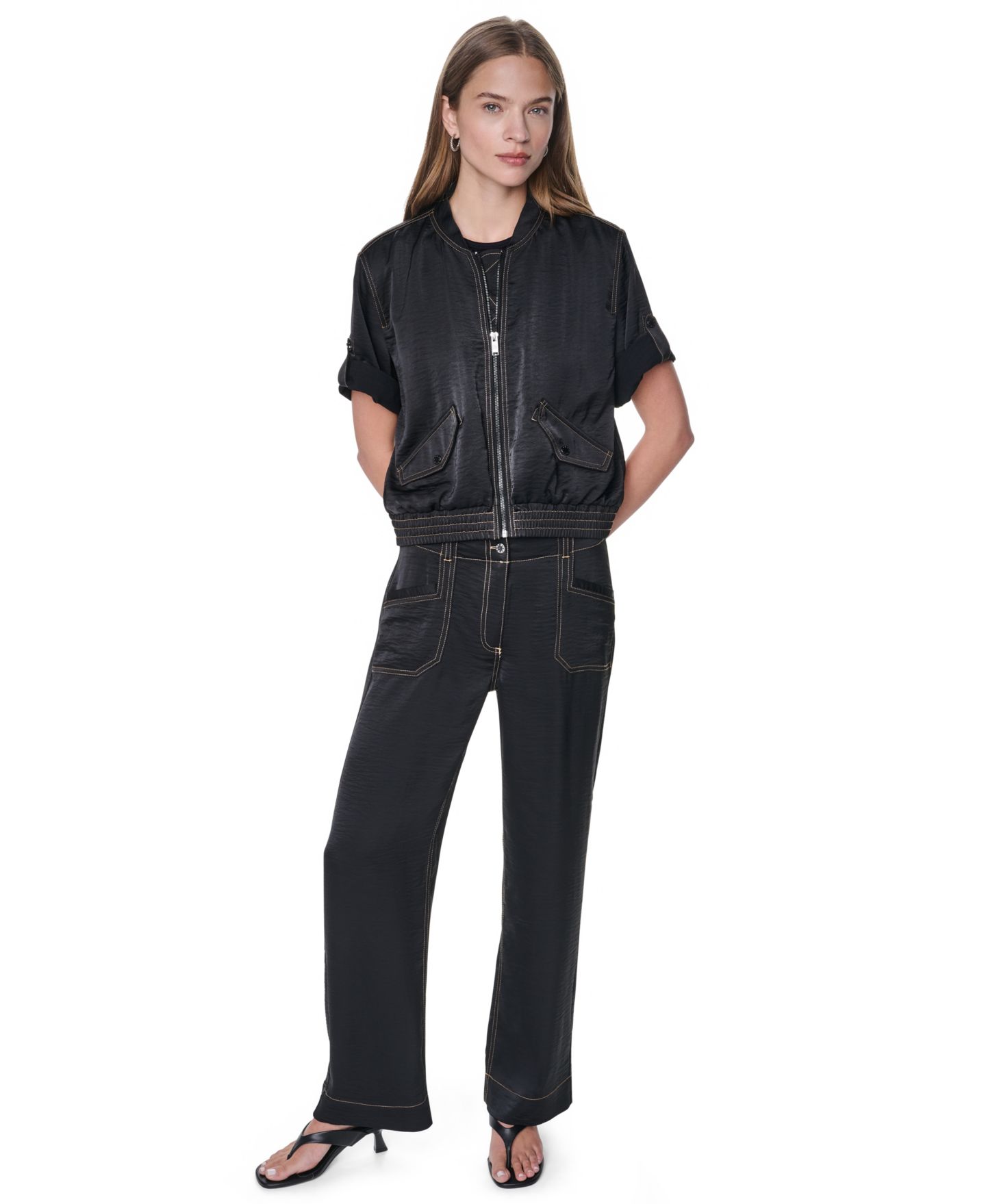 Женская куртка DKNY Roll-Tab Contrast Stitch Glazed, цвет: Чёрный — фото 3