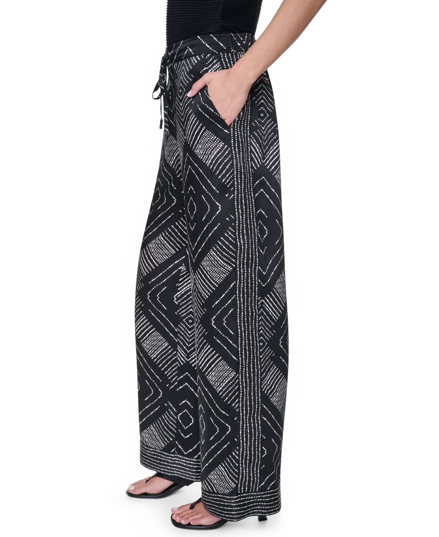 Женские брюки DKNY Printed Wide-Leg, цвет: Бриллиантовый — фото 3