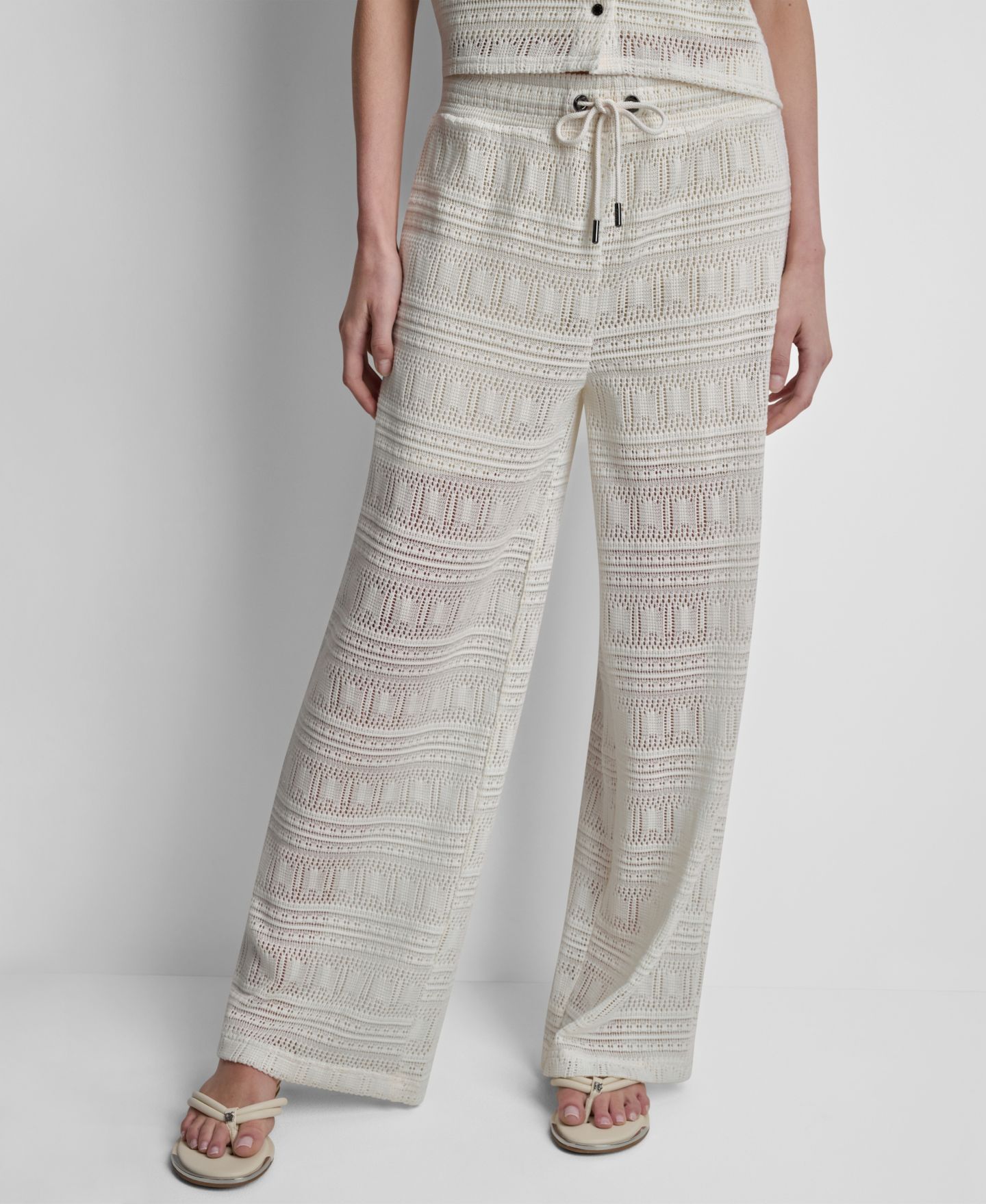 Женские брюки DKNY Straight-Leg Drawstring, цвет: Кокосовый — фото 1