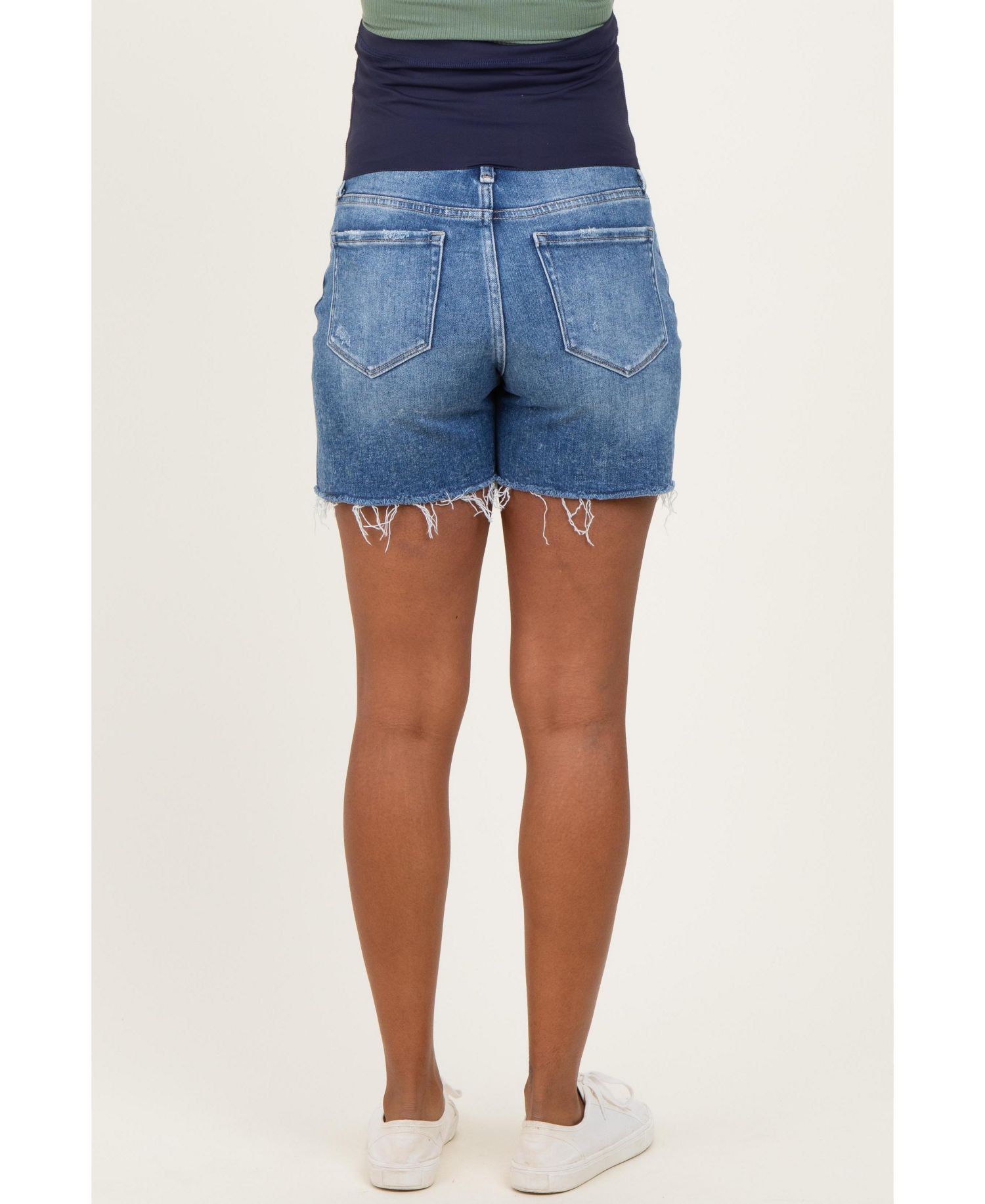 Women's Blue Distressed Frayed Hem Denim Shorts