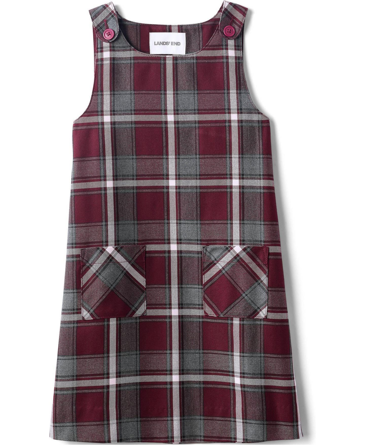 Свитер Lands' End Plaid Button Shoulder Patch Pocket Jumper для девочек, цвет: Бордовый / Серый клетчатый — фото 3