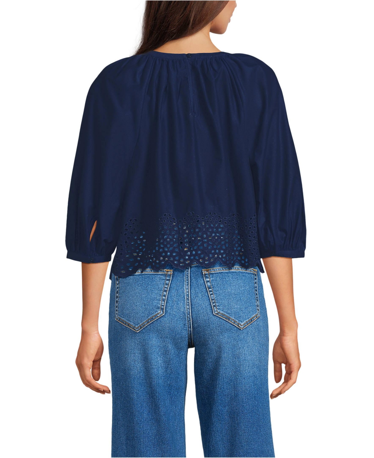 Lands' End Women's Gathered Eyelet Top
