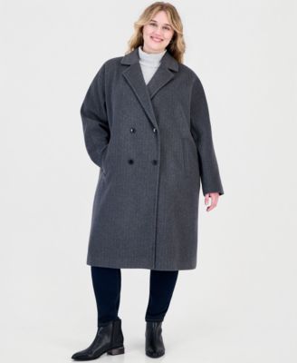 Plus Size Double-Breasted Wool-Blend Notch Collar Coat