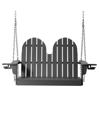 4ft Outdoor HDPE Poly Farmhouse Hanging Porch Swing With Cup Holders