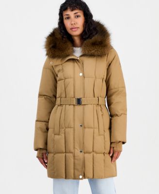 Michael Kors Women's Hooded Quilted Faux-Fur-Trim Puffer Coat