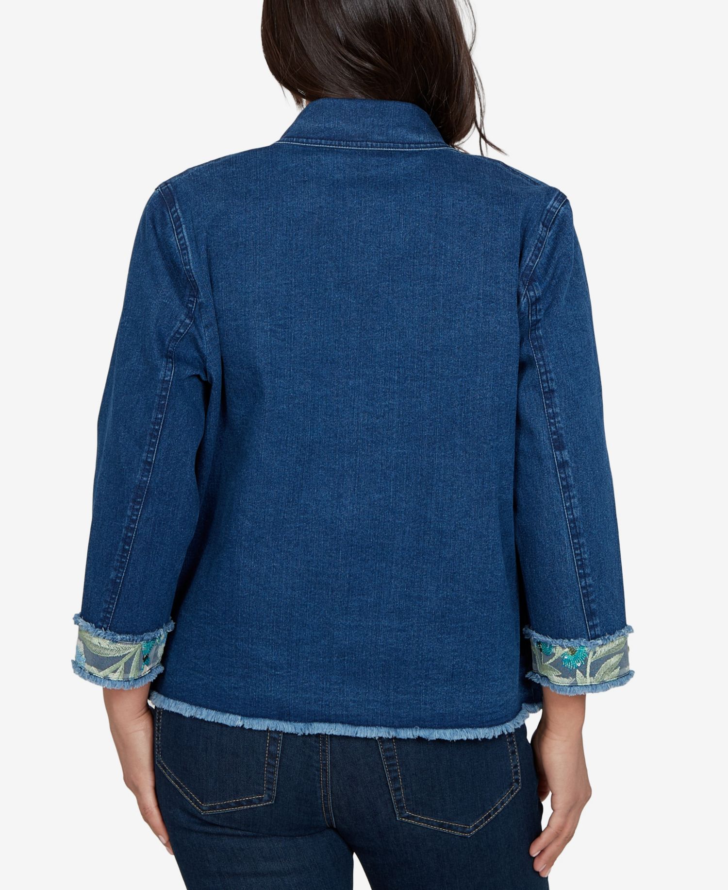 Petite Sequin Embellished Stretch Denim Jacket