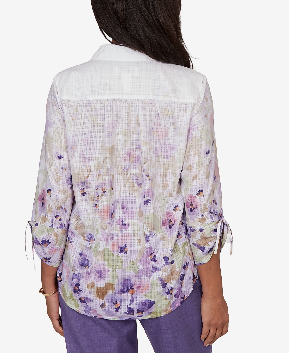 Alfred Dunner Petite Grand Bazaar Floral Ombre Button-Down Top