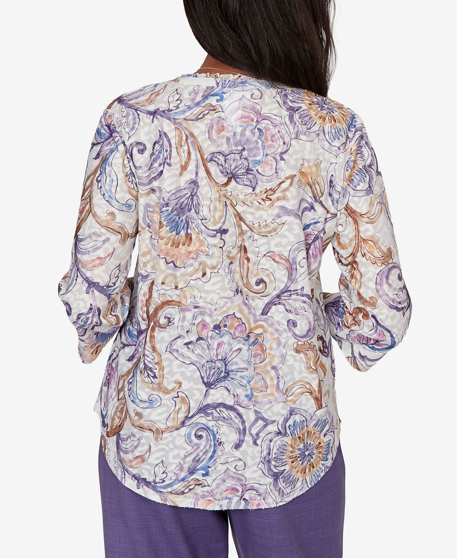 Petite Grand Bazaar Jacobean Floral Split Neck Top
