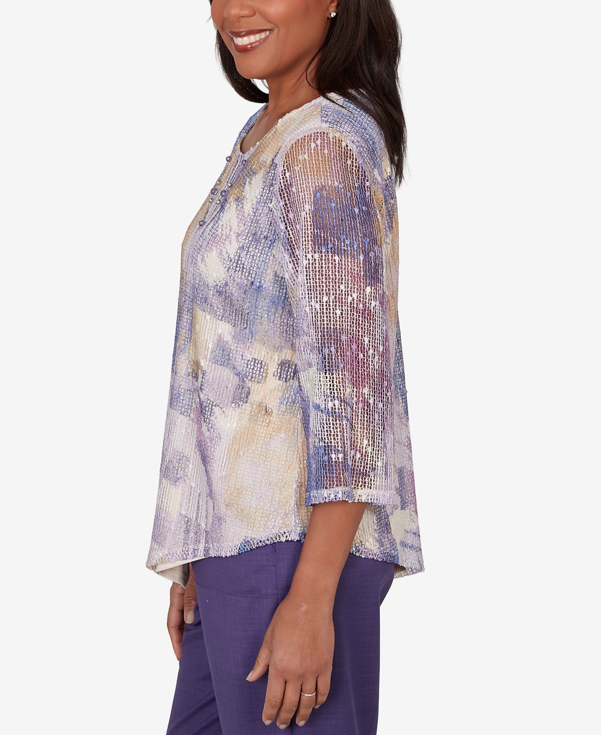 Alfred Dunner Petite Grand Bazaar Stained Glass Mesh Top with Necklace