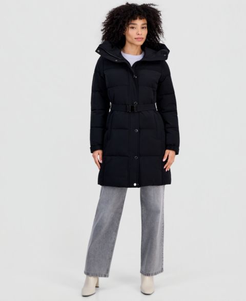 Женская куртка Michael Kors Belted Hooded Puffer, цвет: Чёрный