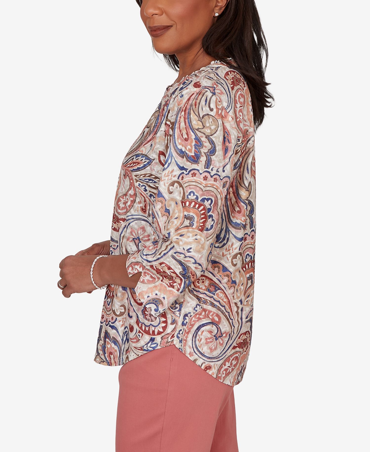 Petite Camden Market Paisley Split Neck Knit Top