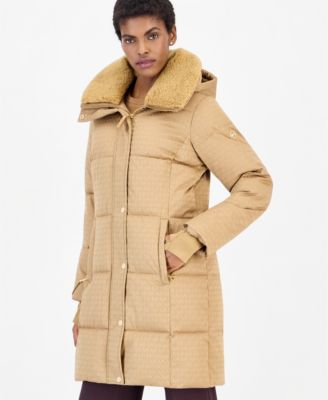 Women's Sherpa-Lined Puffer Coat with Detachable Faux Fur Collar