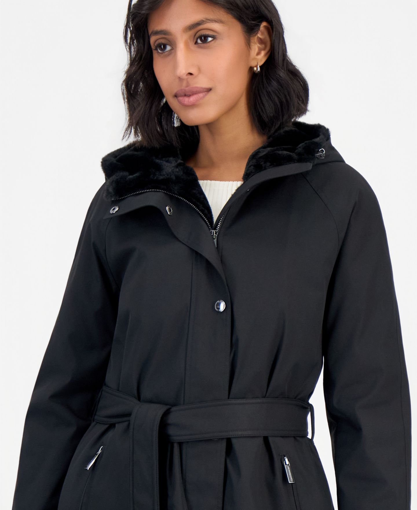 Женское пальто Michael Kors Softshell Hooded Faux Fur Collar, цвет: Чёрный — фото 4