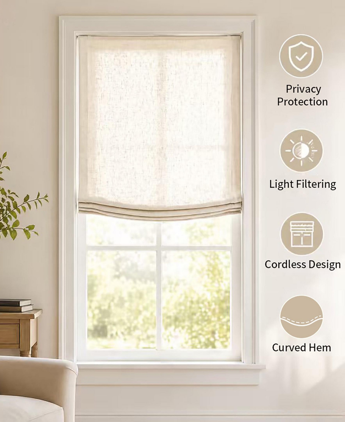 Shadisfy Soft Linen Blend Cordless Relaxed Roman Shade