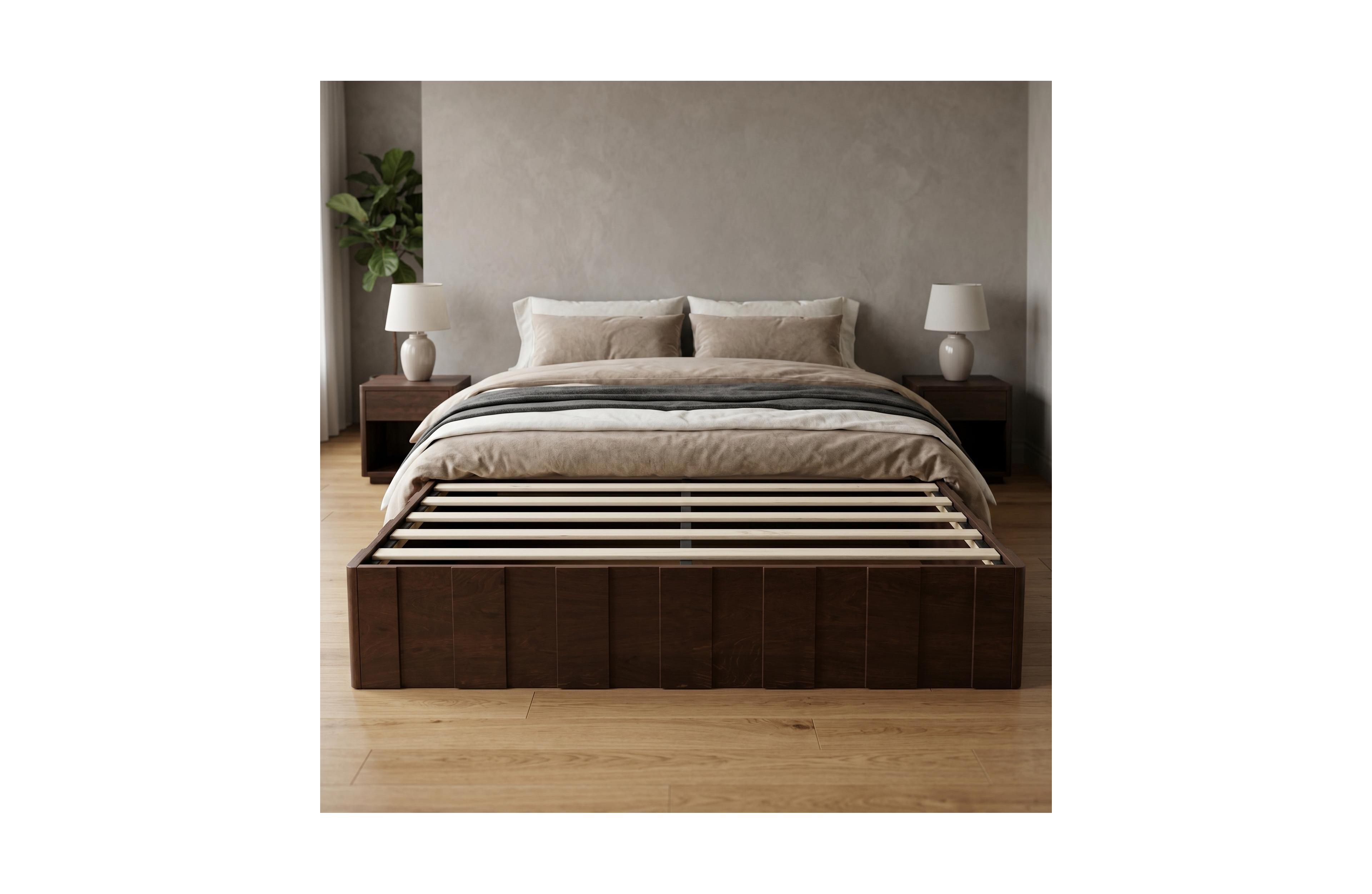 homfan All Platform Bed Frame with Wood Slats, No Box Spring Needed, Rounded Corners, Sturdy Frame