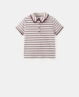 Women's Striped Scalloped Polo Shirt