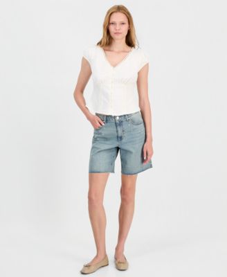 Women's Studded Raw-Hem Jean Shorts